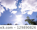 Bright sun and blue sky with clouds. Concept of abnormal heat 129890826