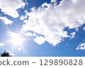 Bright sun and blue sky with clouds. Concept of abnormal heat 129890828