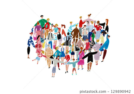 Hand-drawn illustration of people surrounded by a heart 129890942