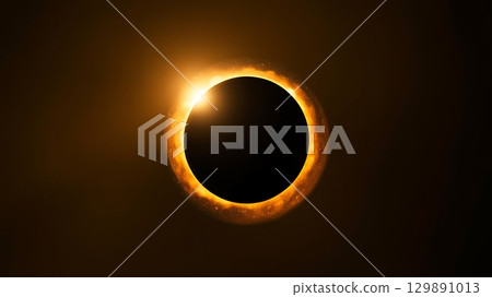 Theme Celestial solar eclipse forming golden ring in sky highlighting astrophysics orbit and scientific observation of space Theme Celestial solar eclipse forming golden ring in sky highlighting astrophysics orbit and scientific observation of space 129891013