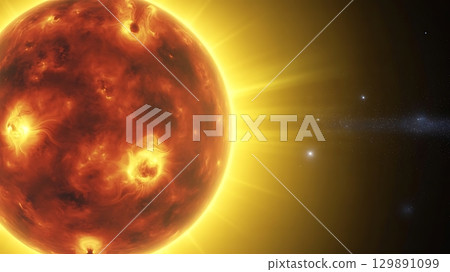 Sun surface with solar flares prominences and cosmic energy 129891099