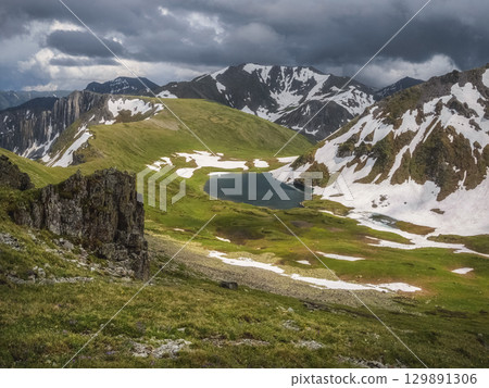 Mountain lake in highlands. Mountain lake in highlands. 129891306