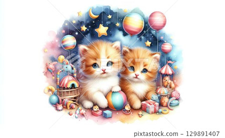 kitten in a basket 129891407