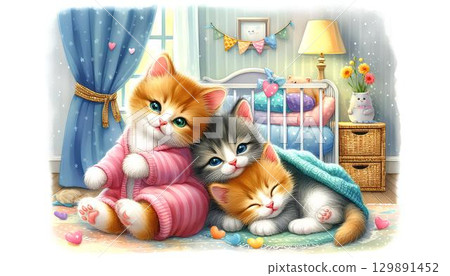 cute kitten in a basket cute kitten in a basket 129891452