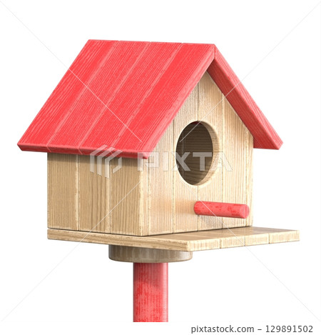 Red wooden birdhouse 3D Red wooden birdhouse 3D 129891502