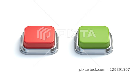 Red and green square buttons 3D Red and green square buttons 3D 129891507