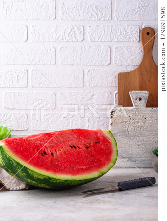 Fresh juicy sliced watermelon close up Fresh juicy sliced watermelon close up 129891598