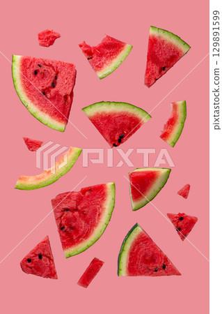 Fresh juicy sliced watermelon close up isolated 129891599