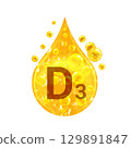 Vitamin D3. Images golden drop and balls with oxygen bubbles. Health concept. Isolated  129891847