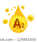 Vitamin A2. Images golden drop and balls with oxygen bubbles. Health concept. Isolated  129891850