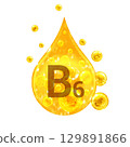 Vitamin B6. Images golden drop and balls with oxygen bubbles. Health concept. Isolated  129891866