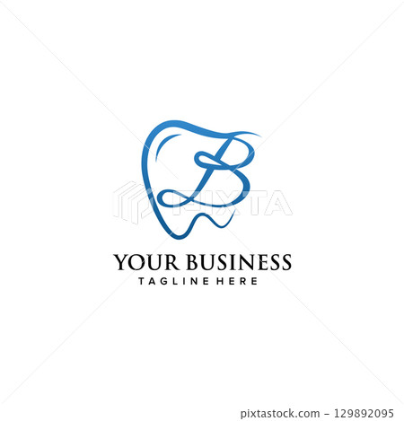 Dental clinic initial letter B logo design continuousline luxury style 129892095