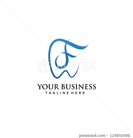 Dental clinic initial letter F logo design continuousline luxury style 129892098