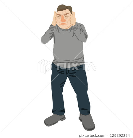 一名患有頭痛的男子的全身插圖 一名患有頭痛的男子的全身插圖 129892254