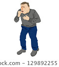 一名男子咳嗽的全身插圖 129892255