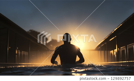 sunset, silhouette, man 129892757