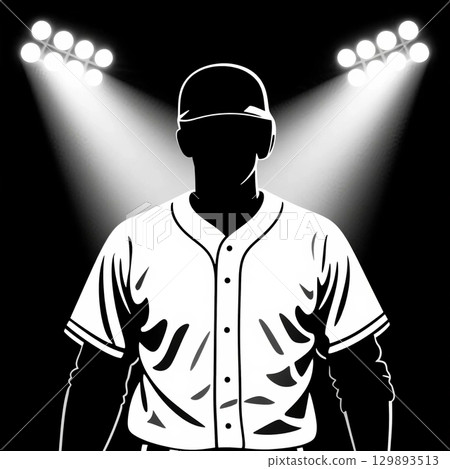 體育場燈光照亮的棒球運動員的輪廓 129893513
