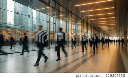 A scene of businessmen walking through an office district on their way to work 129893658
