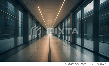 Glass corridor in a modern office building 129893674