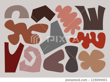 Aesthetic abstract shapes, geometric figures, colorful silhouettes and spots in boho style. Hand drawn clouds, polygons, graphic elements, spots, doodles. Vector set of vintage frames and illustration Aesthetic abstract shapes, geometric figures, colorful silhouettes and spots in boho style. Hand drawn clouds, polygons, graphic elements, spots, doodles. Vector set of vintage frames and illustration 129894001