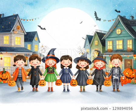 萬聖節之夜的孩子們 129894056