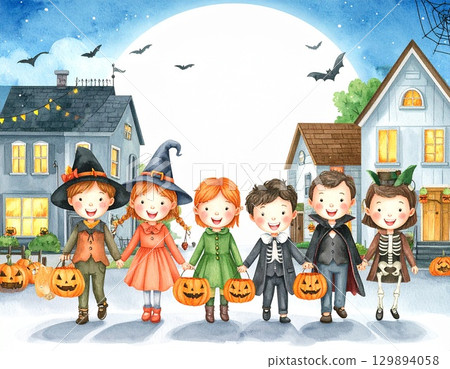 Halloween night kids 129894058