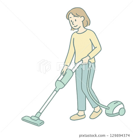 Illustration of a woman vacuuming (housework, cutout) Illustration of a woman vacuuming (housework, cutout) 129894374