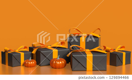 The Pumpkin and gift box for Halloween orHoliday concept 3d Rendering. The Pumpkin and gift box for Halloween orHoliday concept 3d Rendering. 129894466