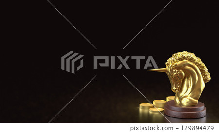 The Gold Unicorn and Start up for Business concept 3d Rendering. The Gold Unicorn and Start up for Business concept 3d Rendering. 129894479