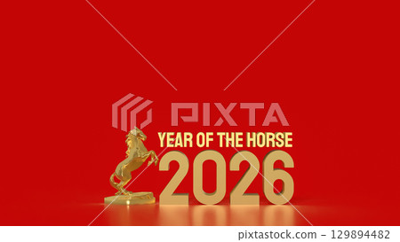 The Gold Year of horse for Chinese New year or holiday concept 3d Rendering. The Gold Year of horse for Chinese New year or holiday concept 3d Rendering. 129894482