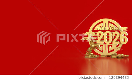 The Gold Year of horse for Chinese New year or holiday concept 3d Rendering. The Gold Year of horse for Chinese New year or holiday concept 3d Rendering. 129894483