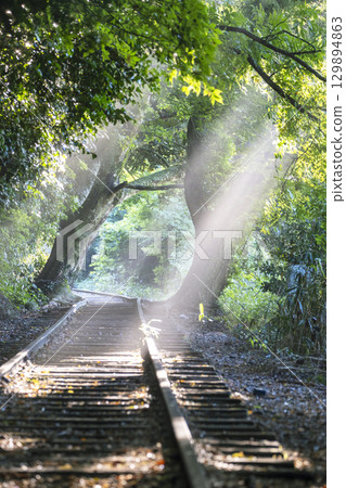 被光線照亮的廢棄鐵路線 129894863