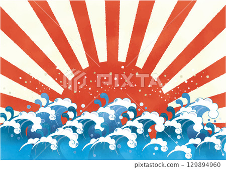 日式初升的日出與大海 129894960