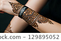 Blank black festival wristband worn mockup, isolated 129895052