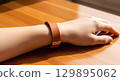 Blank leather bracelet with metal accent, isolated 129895062