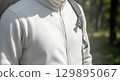 Blank zip-up fleece half-zipped, isolated 129895067