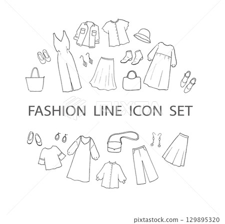 具有圓形背景的服裝配件線條畫集 具有圓形背景的服裝配件線條畫集 129895320