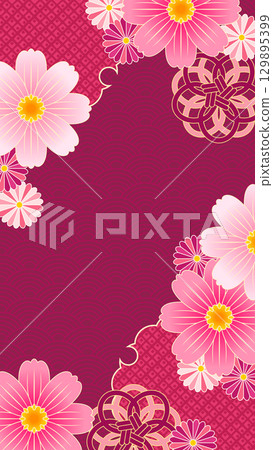 Stylish Japanese-style cosmos vertical 16:9 background 129895399