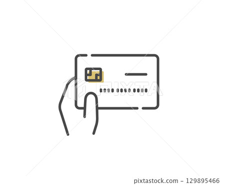 Vector line drawing icon of paying with a credit card held in hand (cashless) 129895466