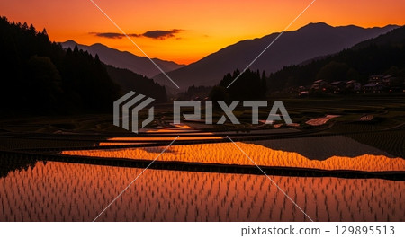 落日倒映在梯田 落日倒映在梯田 129895513