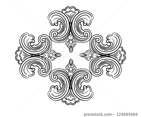 Baroque hand drawing symmetric design element vector Baroque hand drawing symmetric design element vector 129895669