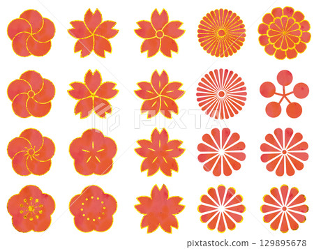 一套用於新年賀卡和日式設計的日本花卉 129895678