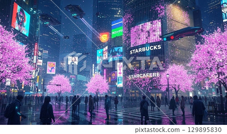 市中心區在晚上 129895830