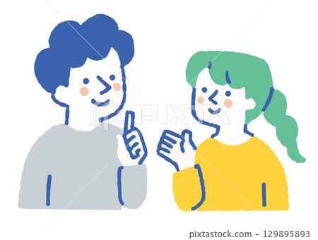 一對年輕夫婦解釋解決方案_顏色 129895893