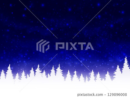 Tree silhouettes floating in the snowy night sky 129896008