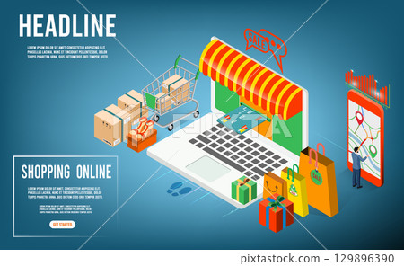 Online Shopping and E-commerce Illustration Online Shopping and E-commerce Illustration 129896390