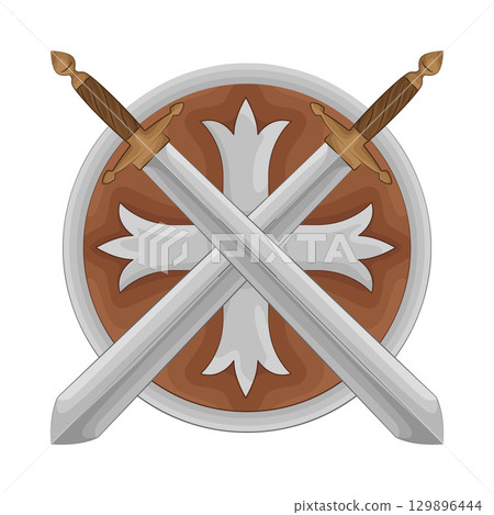 Illustration of Shield with Crossed Sword Illustration of Shield with Crossed Sword 129896444