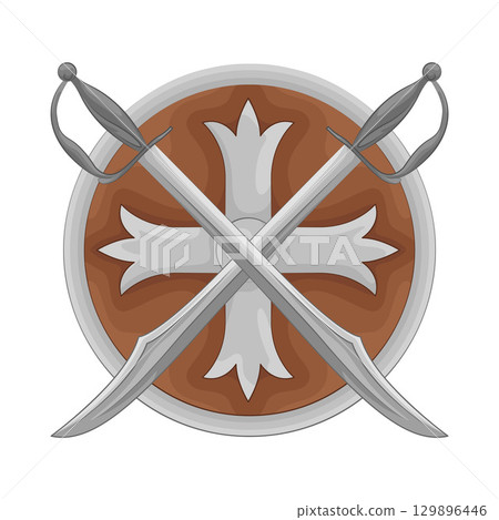 Illustration of Shield with Crossed Sword Illustration of Shield with Crossed Sword 129896446