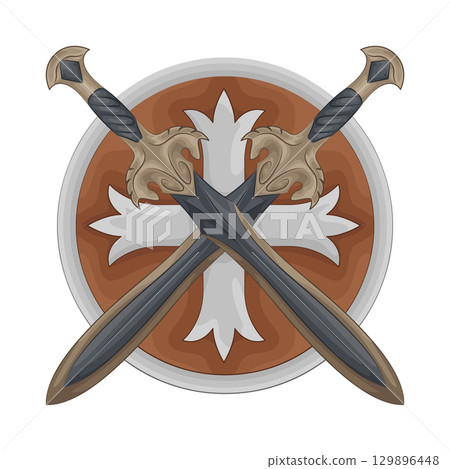 Illustration of Shield with Crossed Sword Illustration of Shield with Crossed Sword 129896448