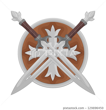 Illustration of Shield with Crossed Sword 129896450